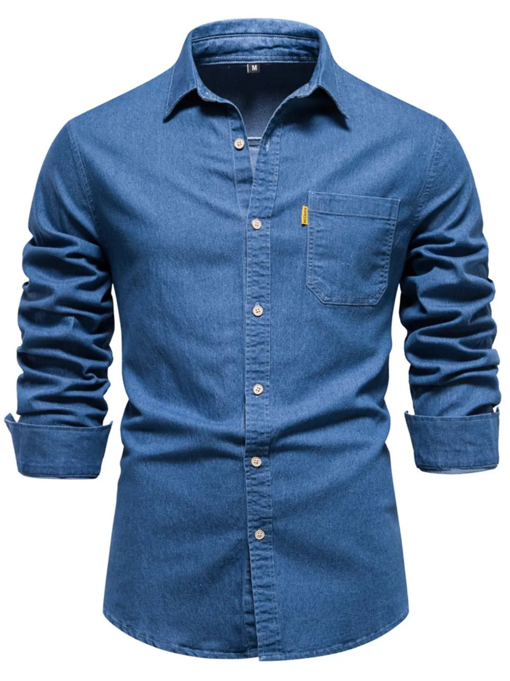 Men's Button-Down Denim Shirt with Chest Pocket Blue