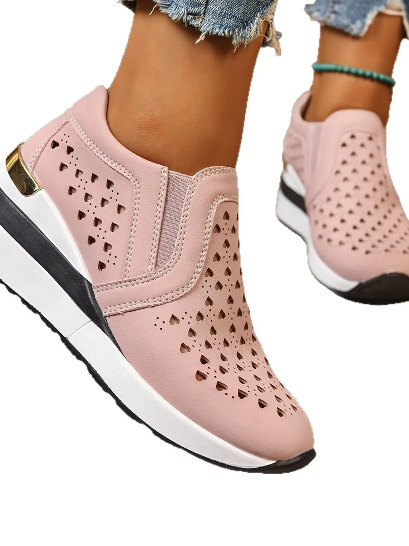 Breathable Cutout Wedge Sneakers