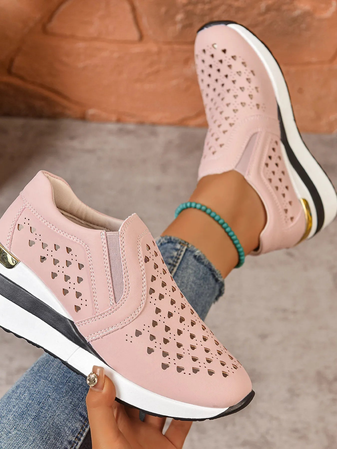 Breathable Cutout Wedge Sneakers