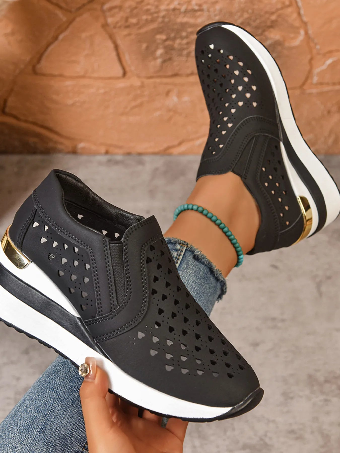 Breathable Cutout Wedge Sneakers