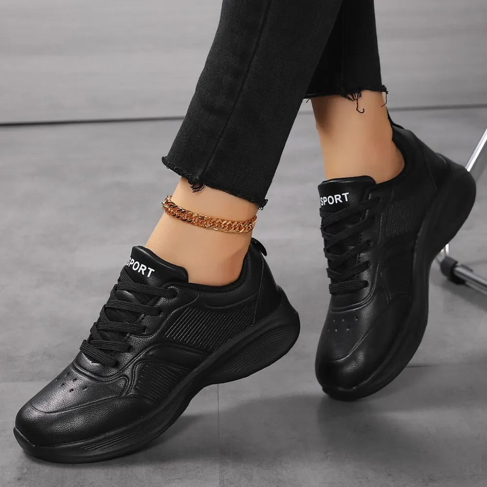Round Toe Flats Athletic Black