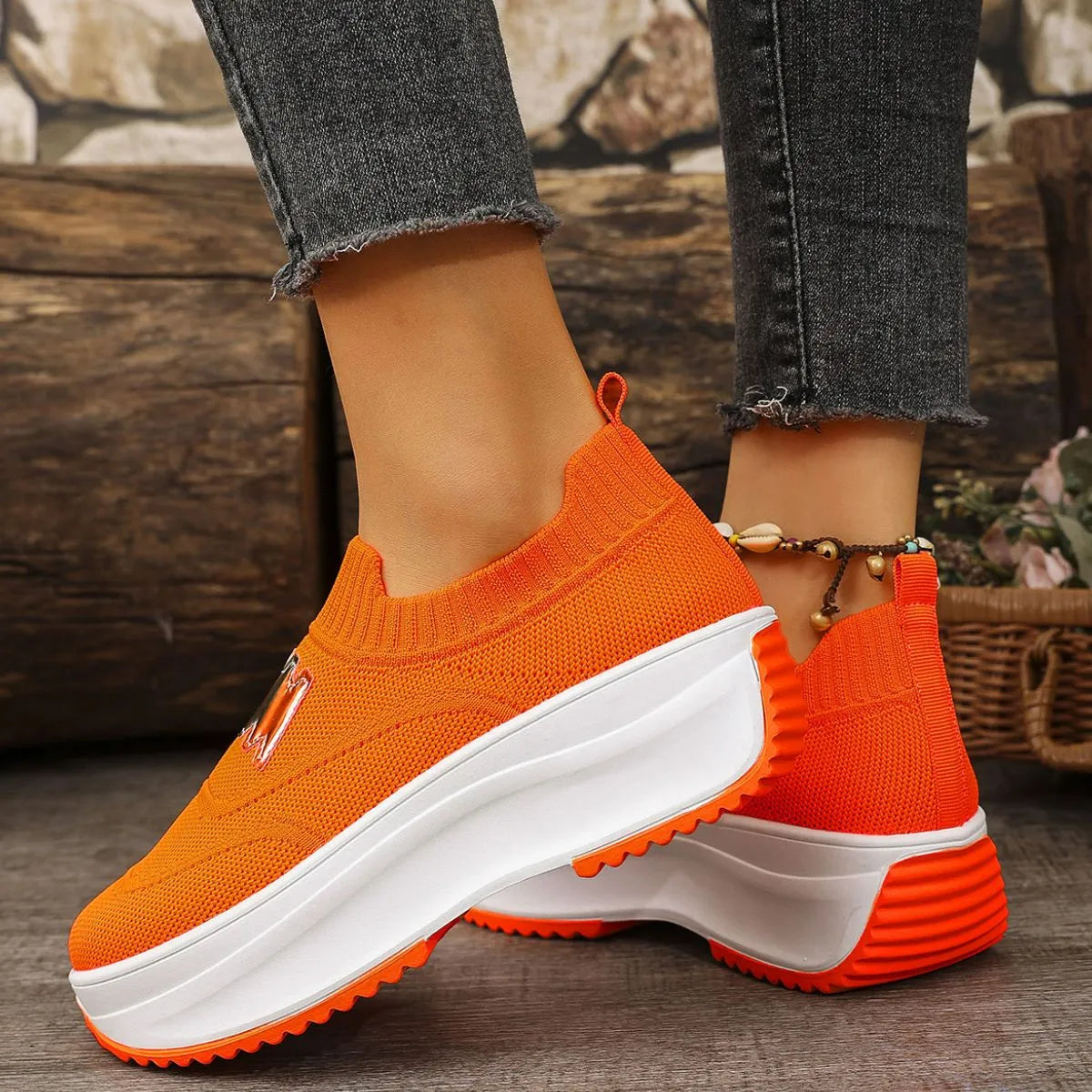 Round Toe Platform Sneakers Tangerine