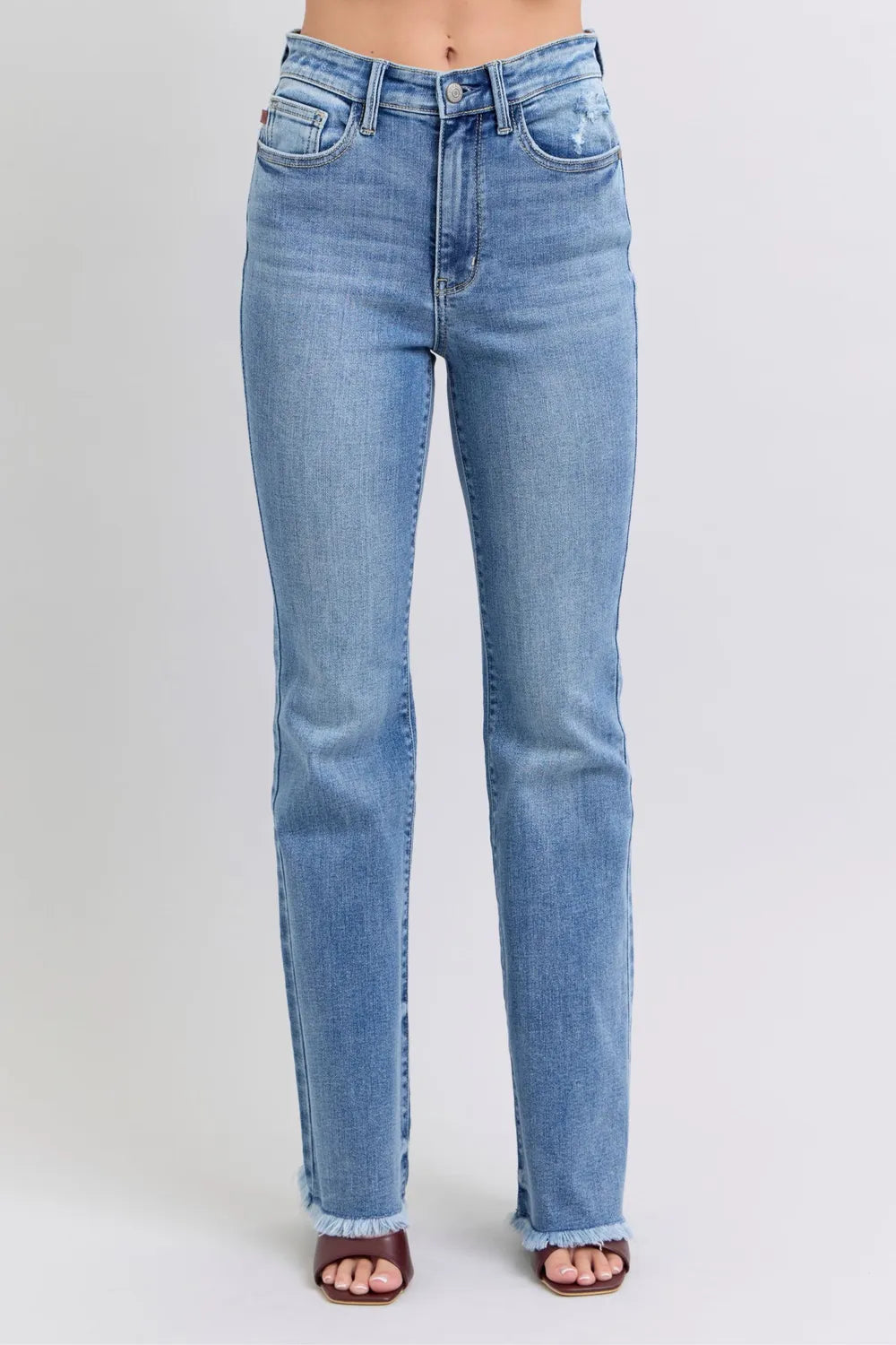 Judy Blue Full Size Raw Hem High Rise Bootcut Jeans Medium