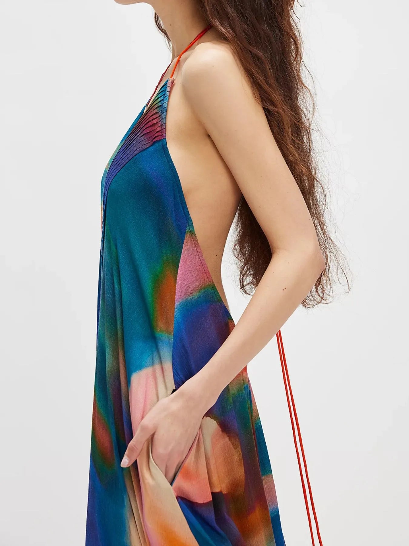 Abstract Print Halter Neck Maxi Cami Dress