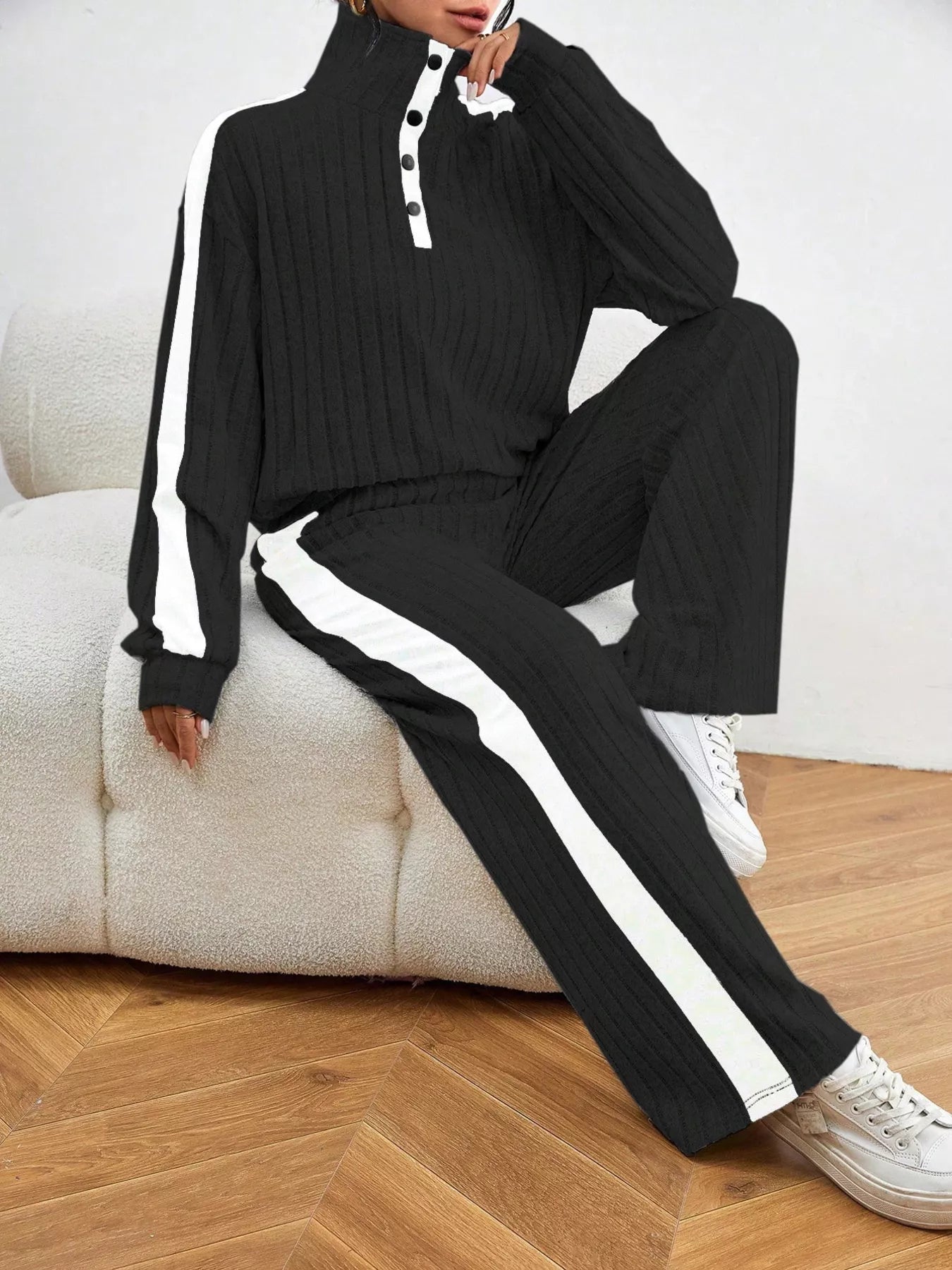 Ribbed Long Sleeve Top and Pants Set