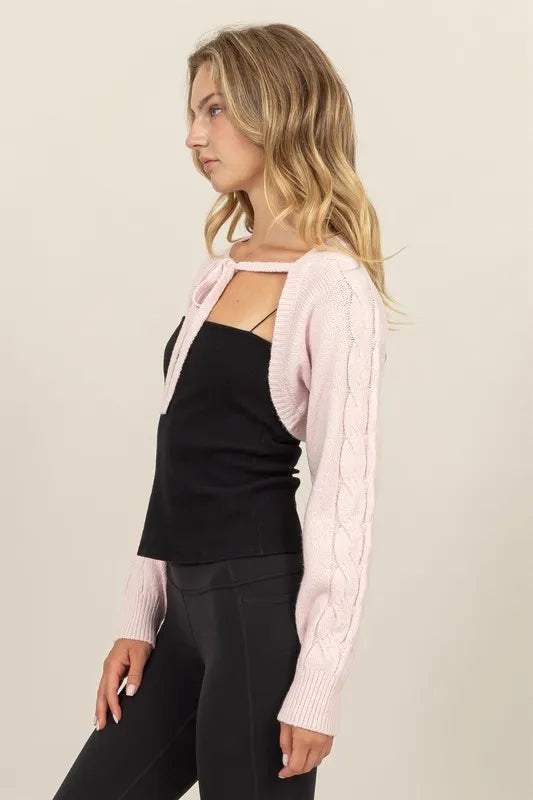 HYFVE Cable-Knit Tie-Front Shrug