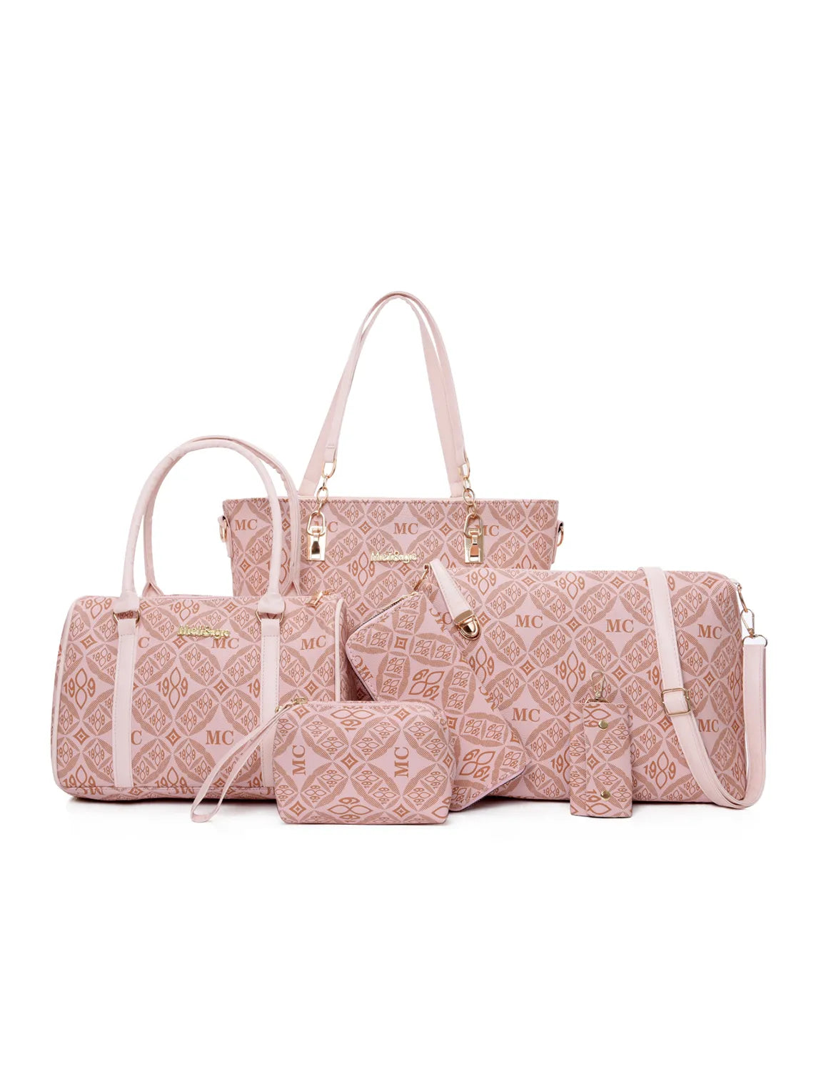 6-Piece Geometric Pattern Bag Set Pink onesize