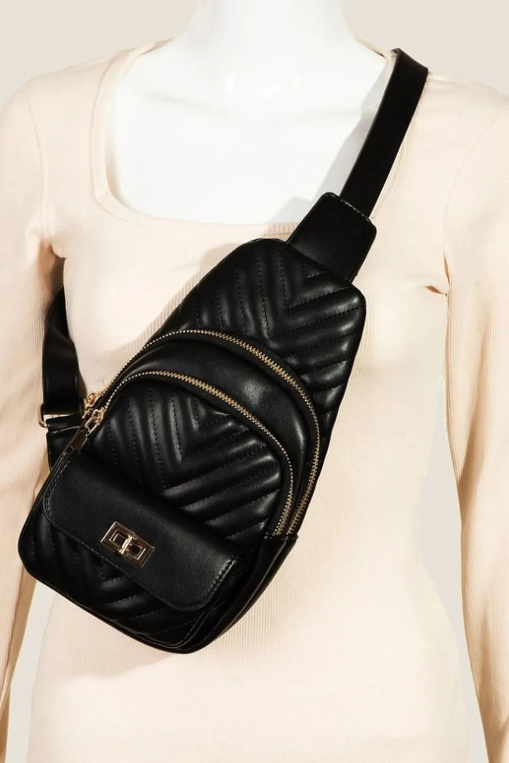 Fame Faux Leather Cushioned Sling Bag BK One Size