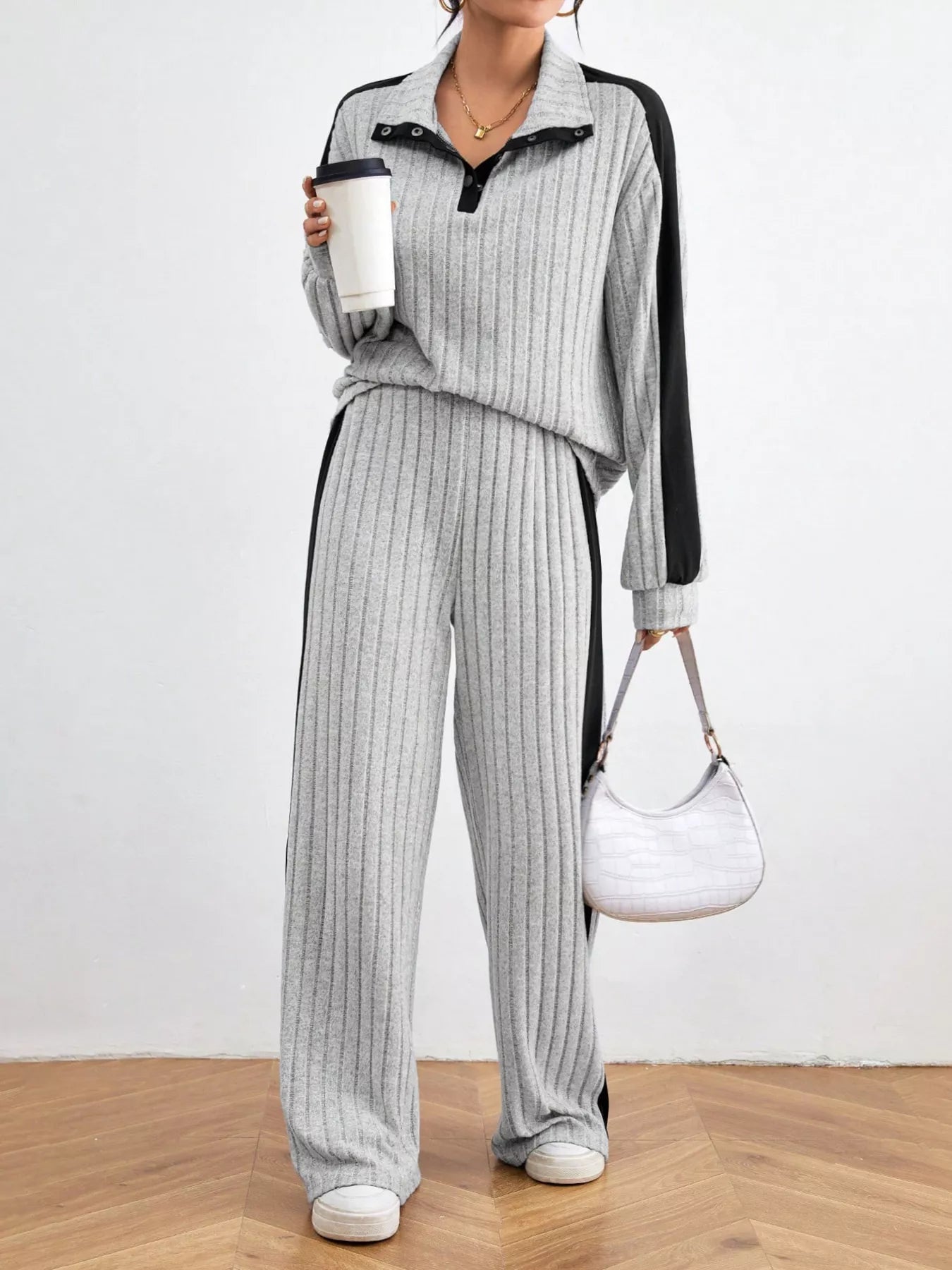 Ribbed Long Sleeve Top and Pants Set