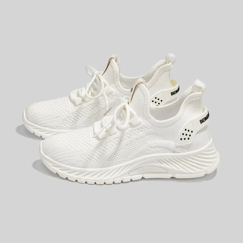 Mesh Lace-Up Platform Athletic Shoes White