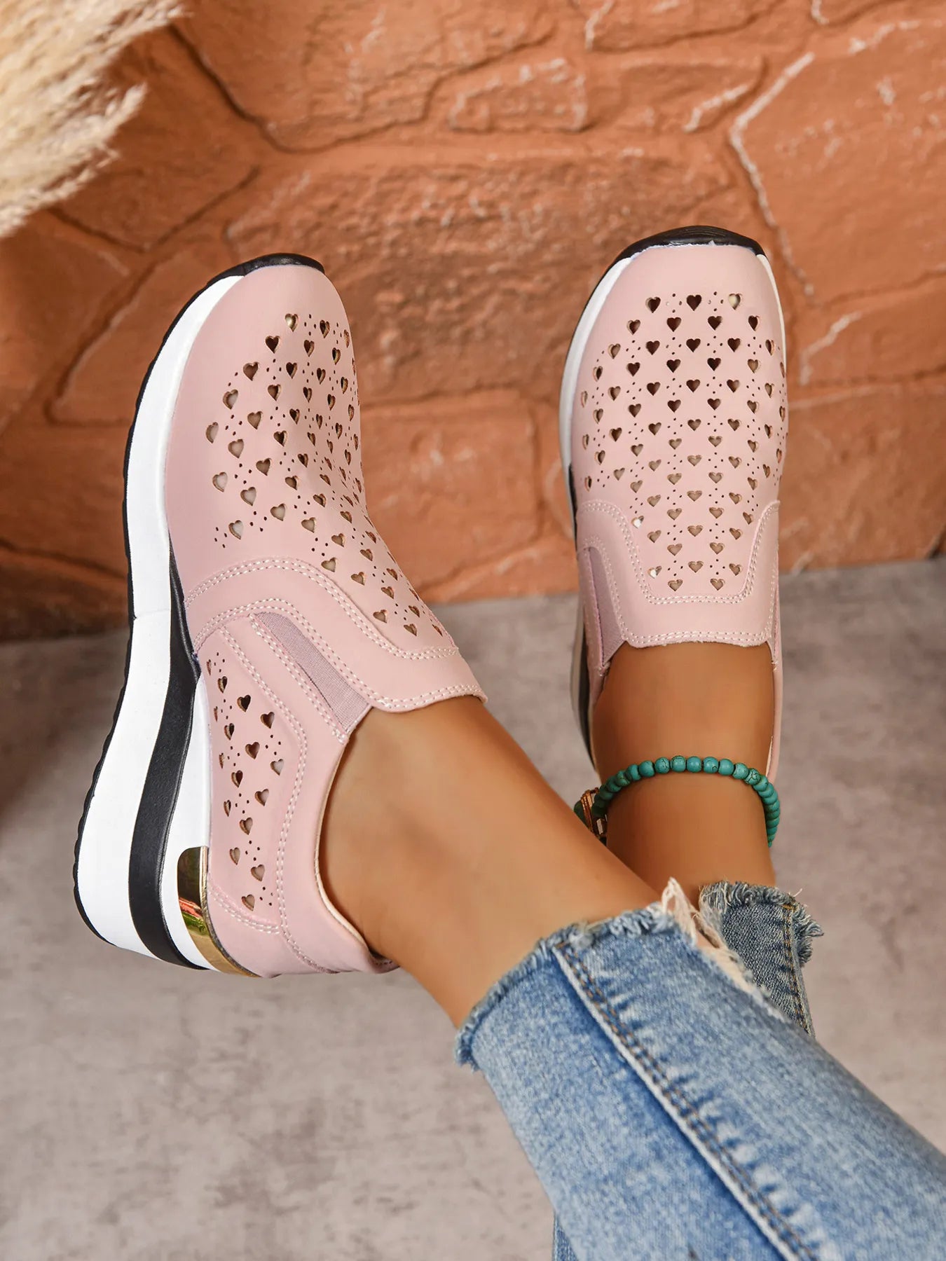 Breathable Cutout Wedge Sneakers Pink