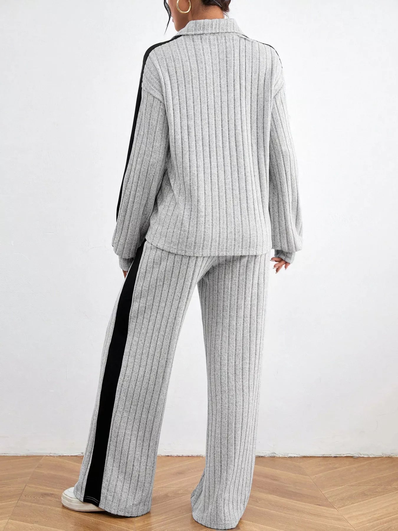 Ribbed Long Sleeve Top and Pants Set