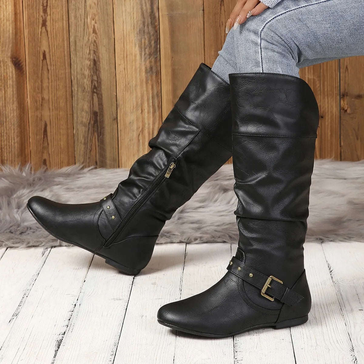 Point Toe Flats Boots Black