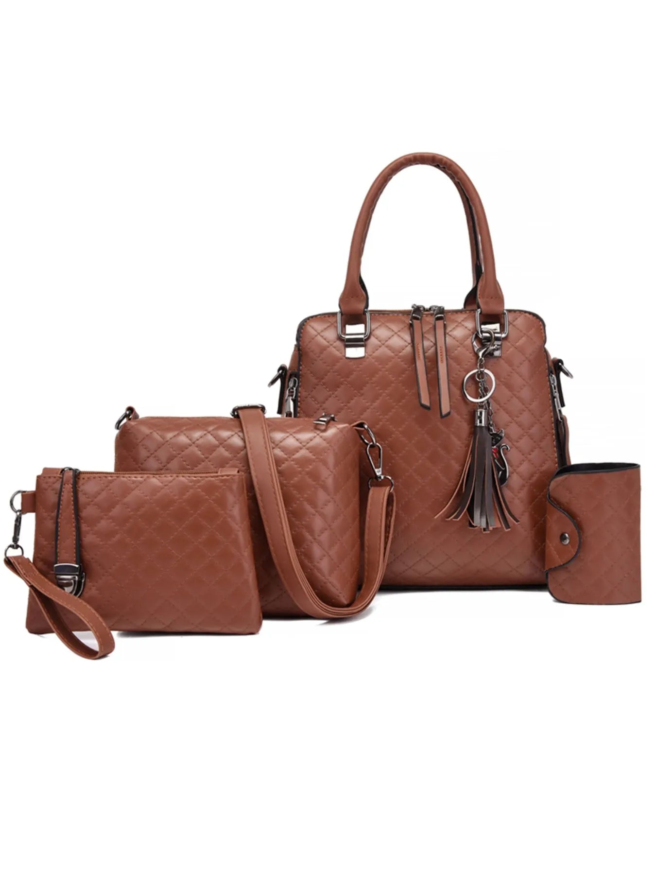 4-Piece PU Leather Bag Set with Tassel Detail