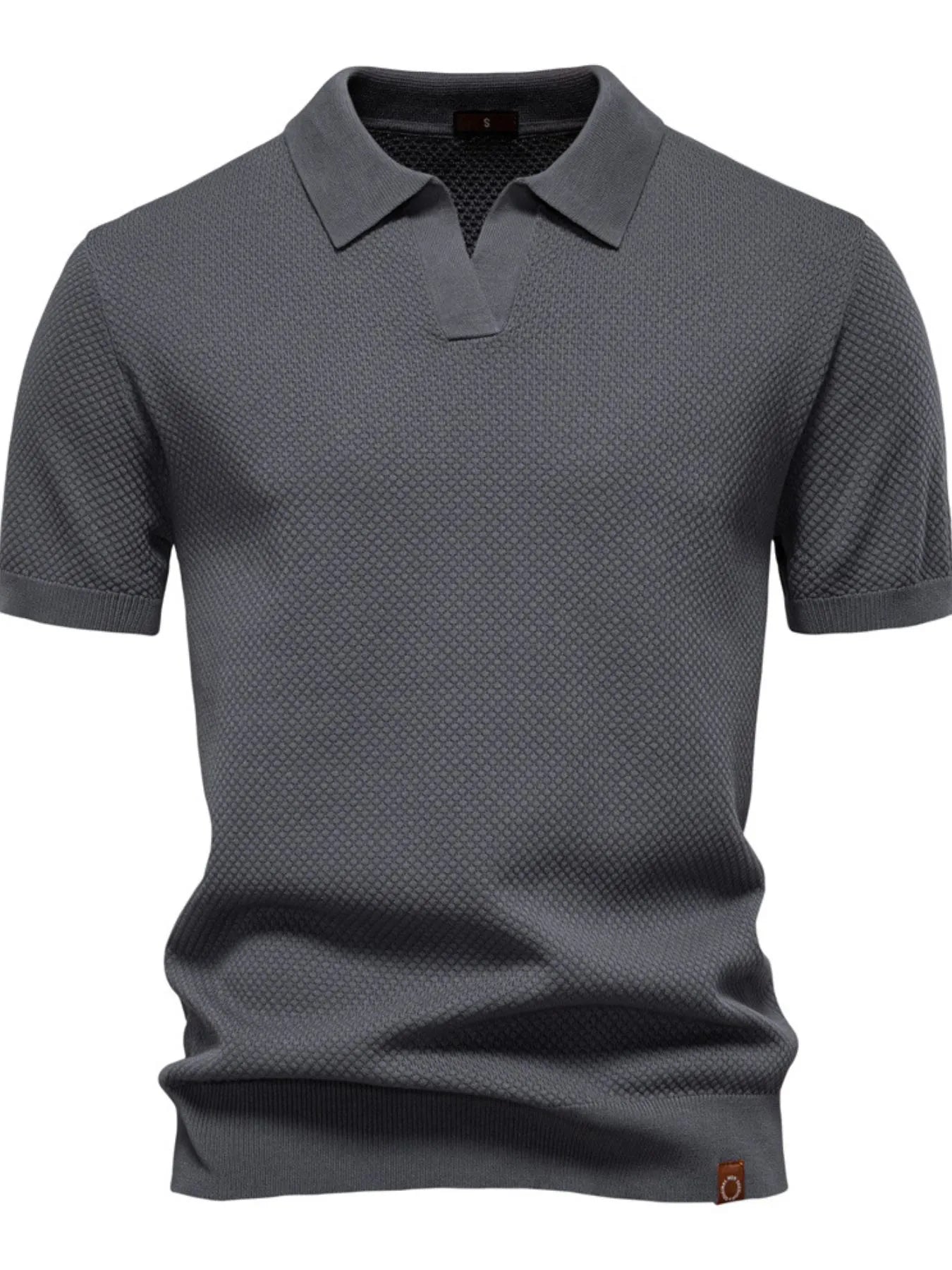 Men's Classic Textured Short Sleeve Polo Shirt Dark Gray