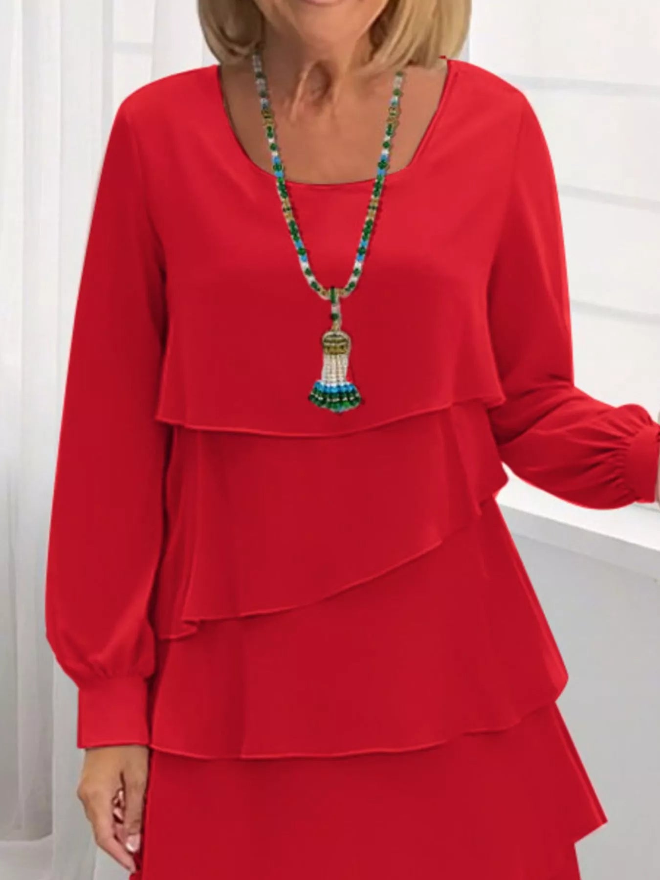 Full Size Layered Long Sleeve Mini Dress Plus Size
