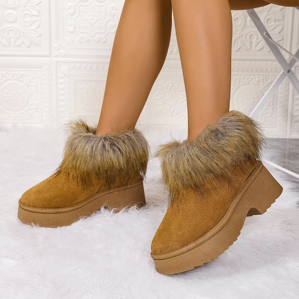 Furry Trim Platform Winter Boots