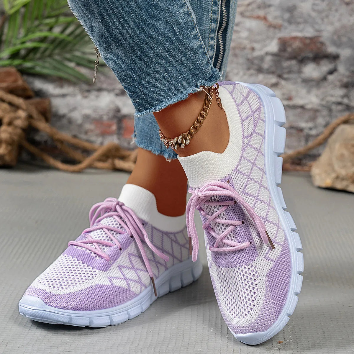 Round Toe Flats Sneakers Pink Purple