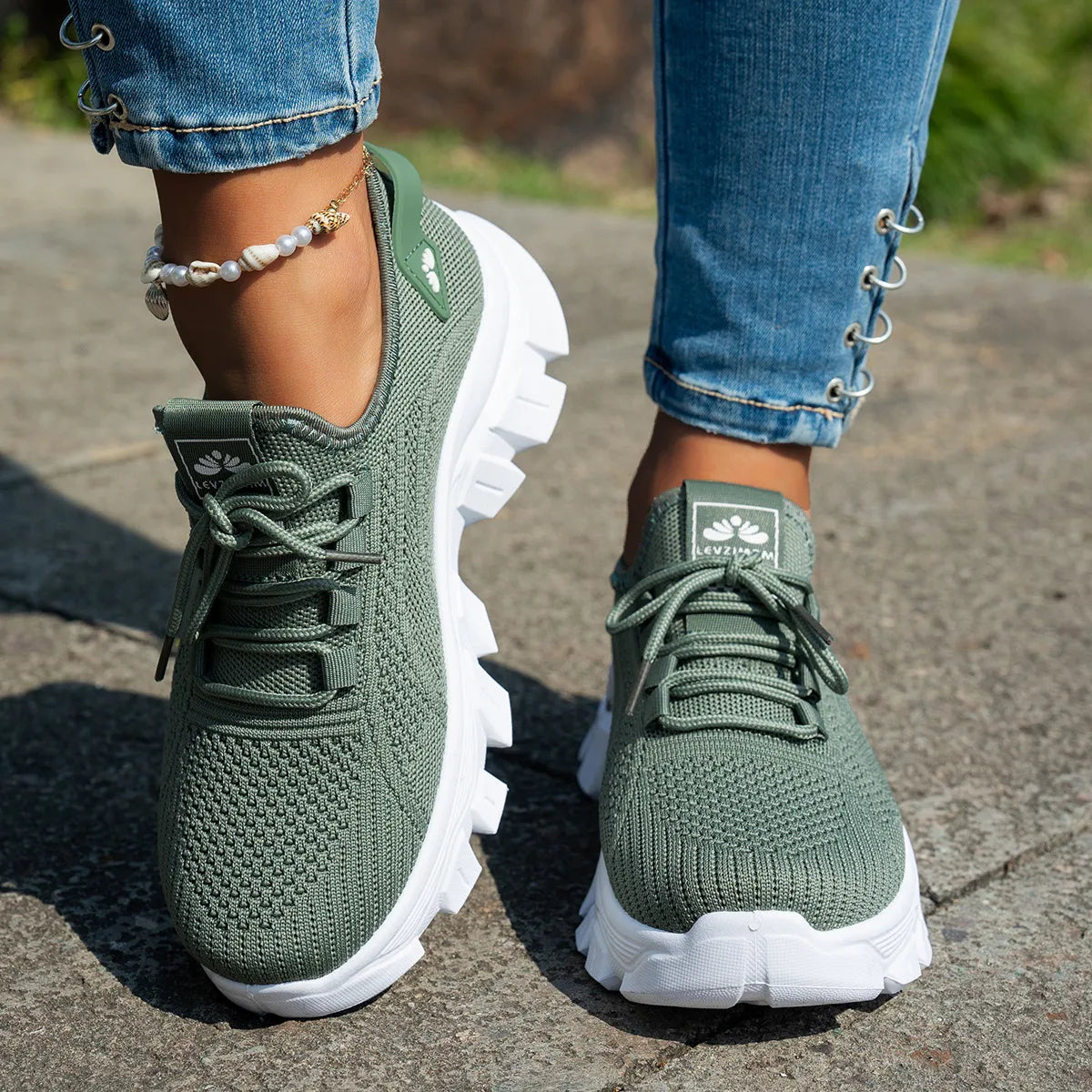 Round Toe Platform Athletic Sage
