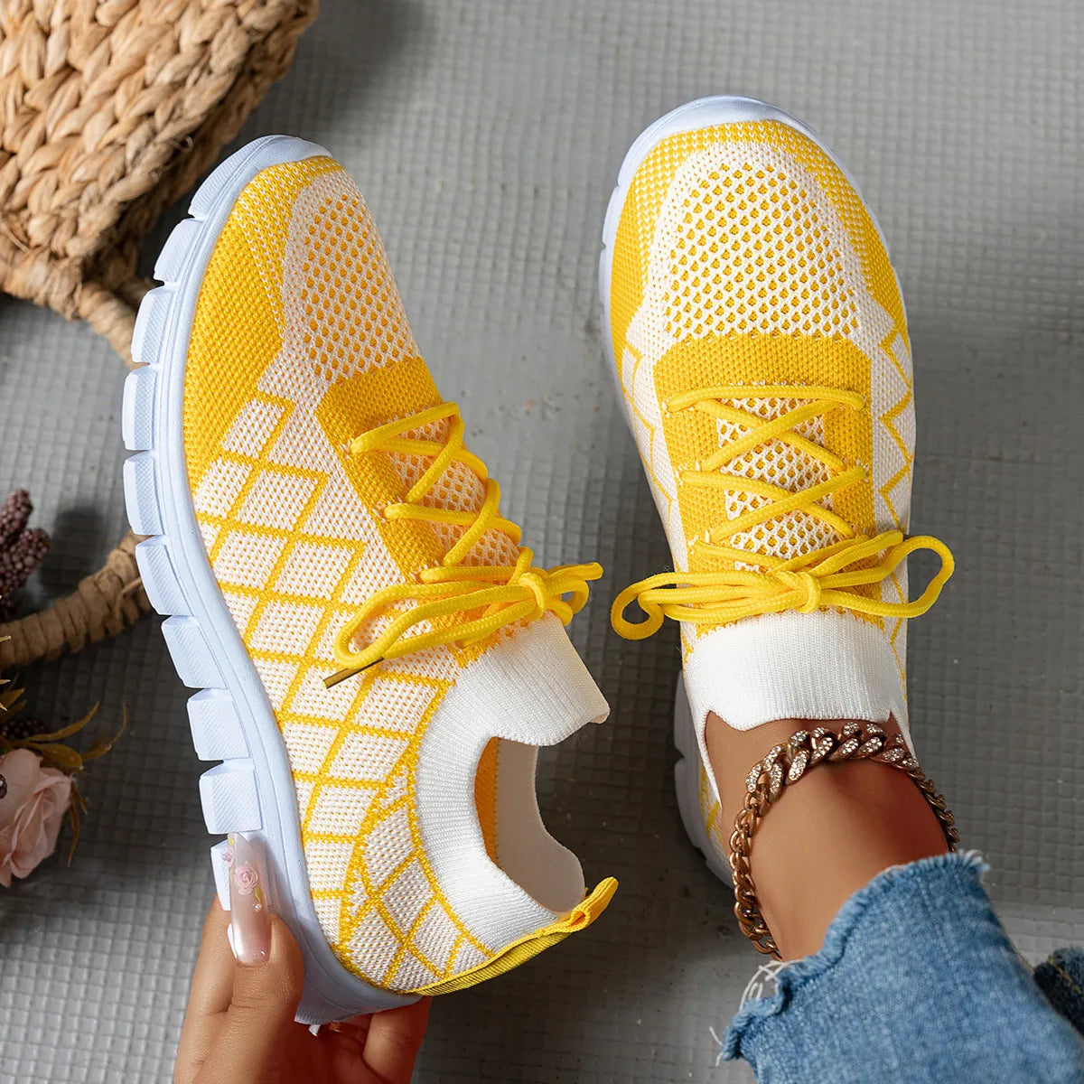 Round Toe Flats Sneakers Yellow