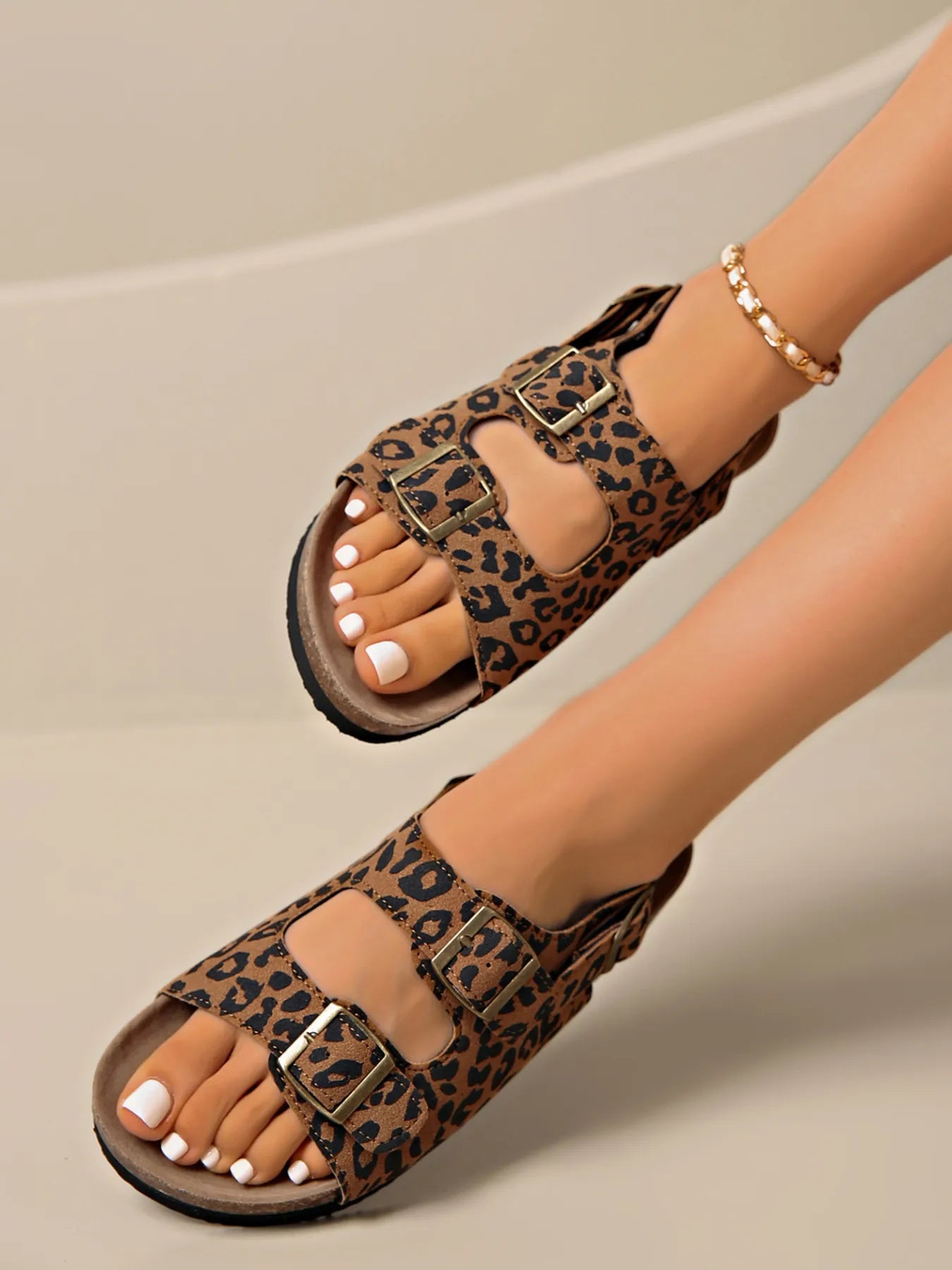 Leopard Double Buckle Sandals