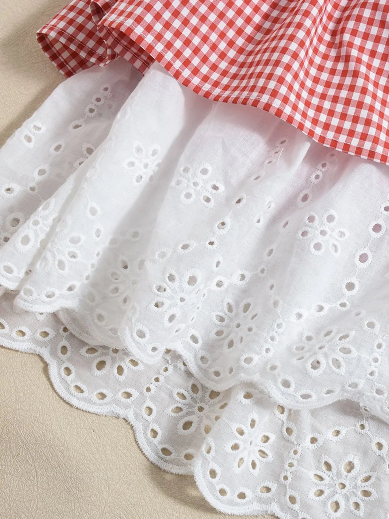 Eyelet Gingham Ruffle Layered Tube Dress