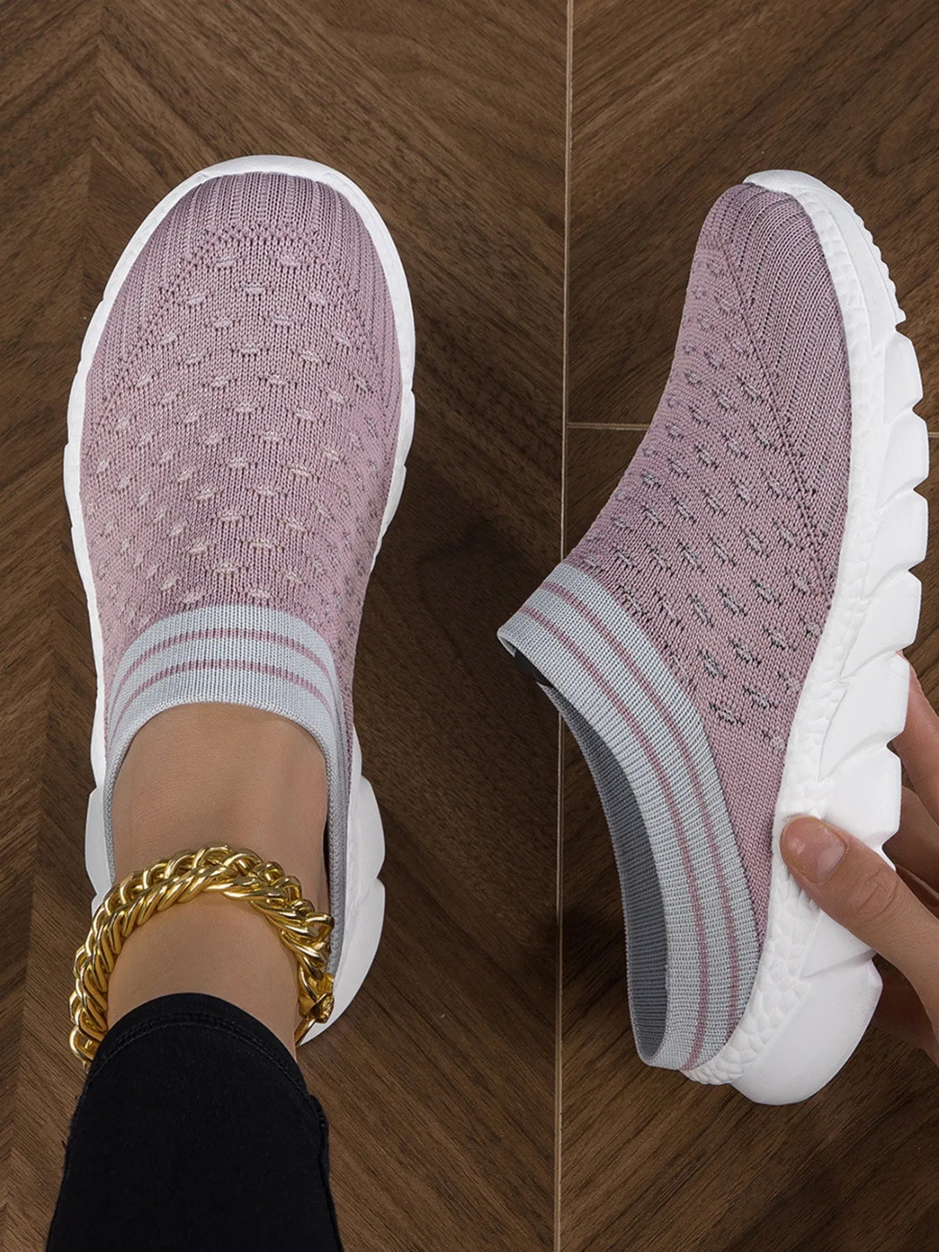 Breathable Mesh Slip-On Sneakers Purple