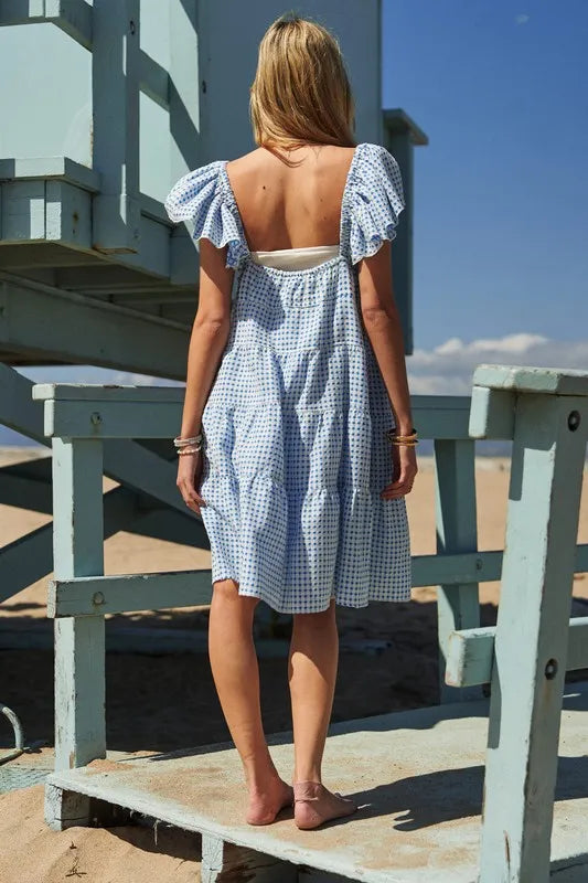 Davi & Dani Jacquard V-Neck Flutter Cap Sleeve Tiered Dress
