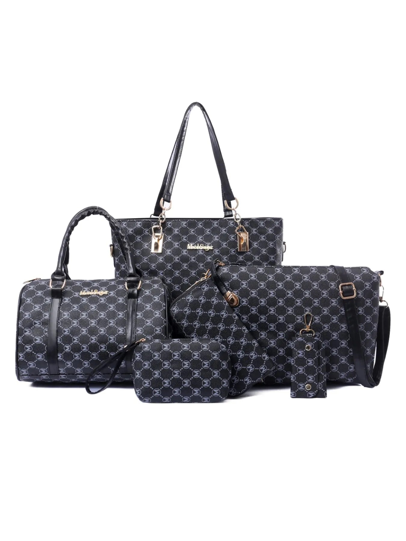 Diamond Pattern 6-Piece Bag Set Black onesize