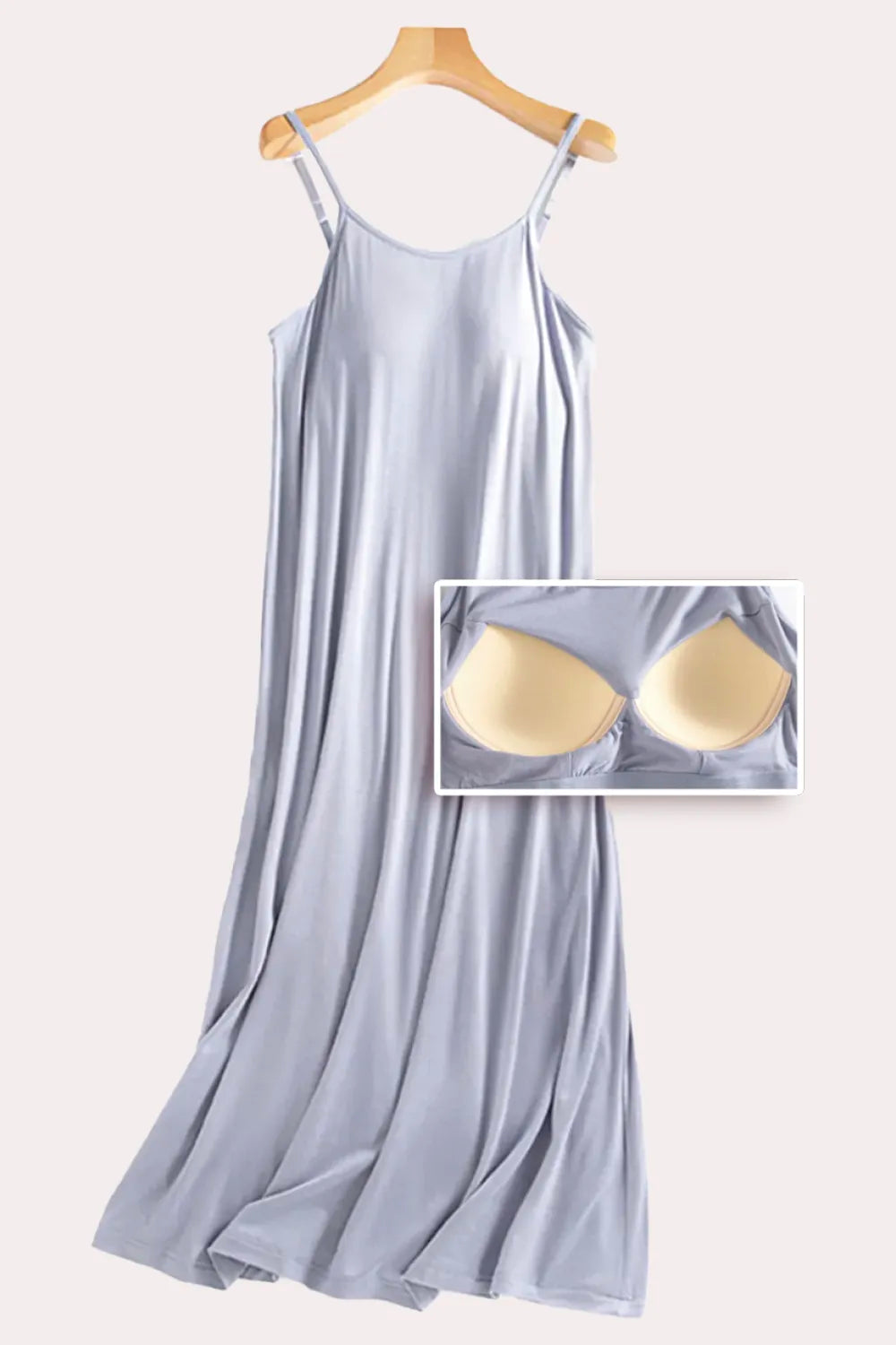 Scoop Neck Midi Cami Dress with Bra Light Blue