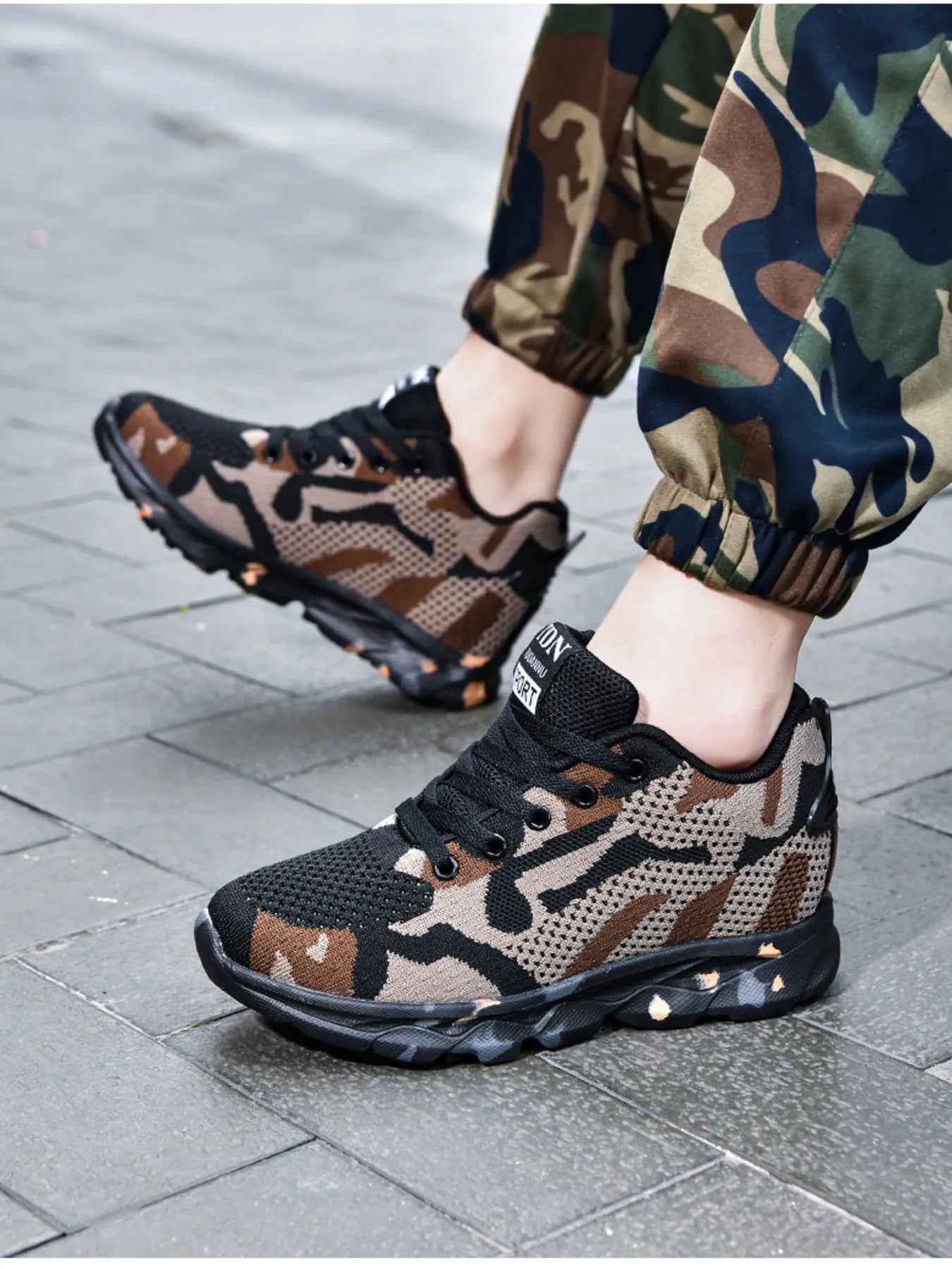 Camouflage Mesh Athletic Sneakers Orange