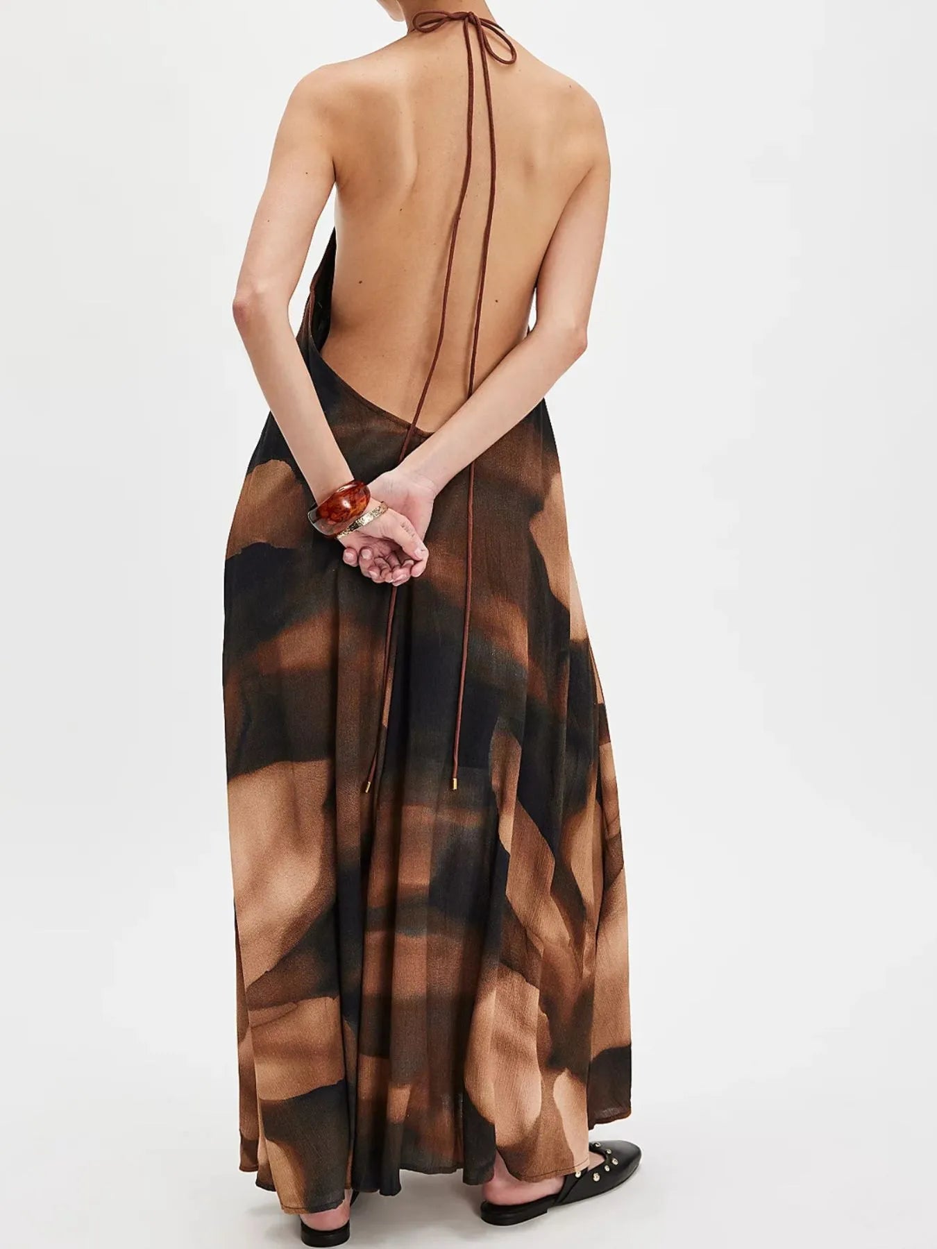 Abstract Print Halter Neck Maxi Cami Dress