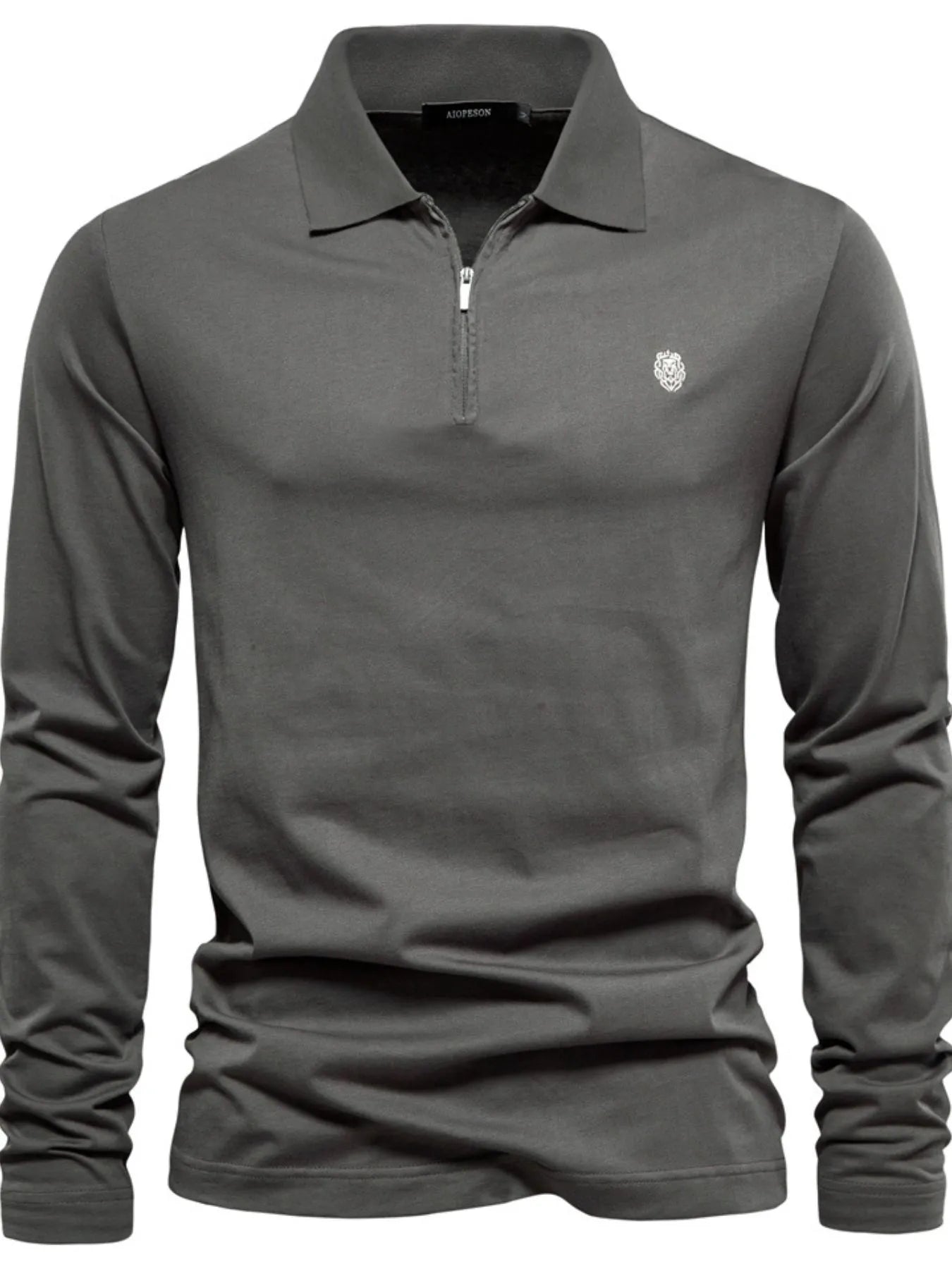 Men's Zip Collar Long Sleeve Polo Dark Gray
