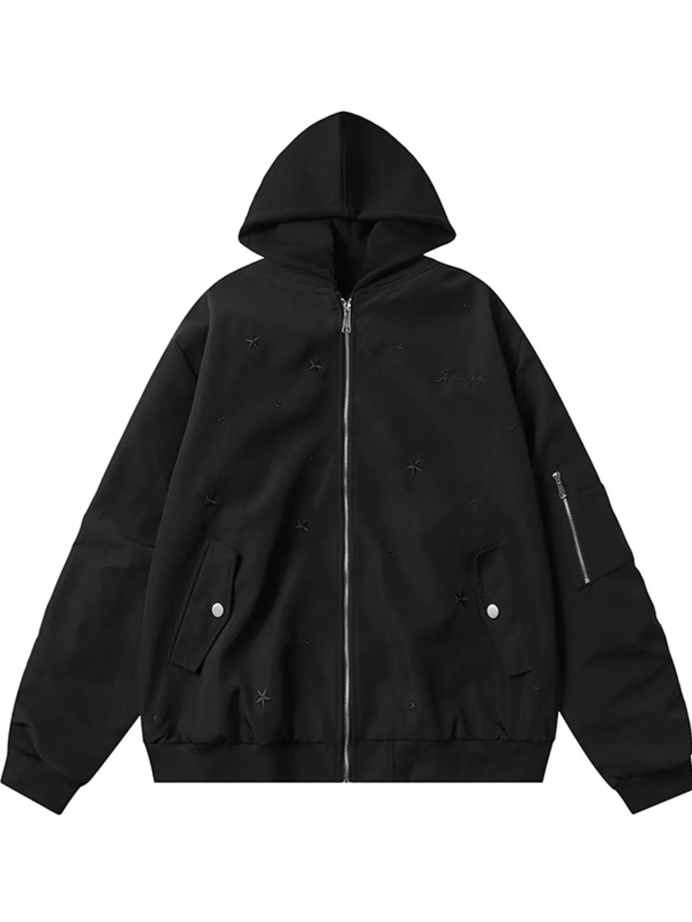 Men's Star Zip Up Hooded Jacket Black