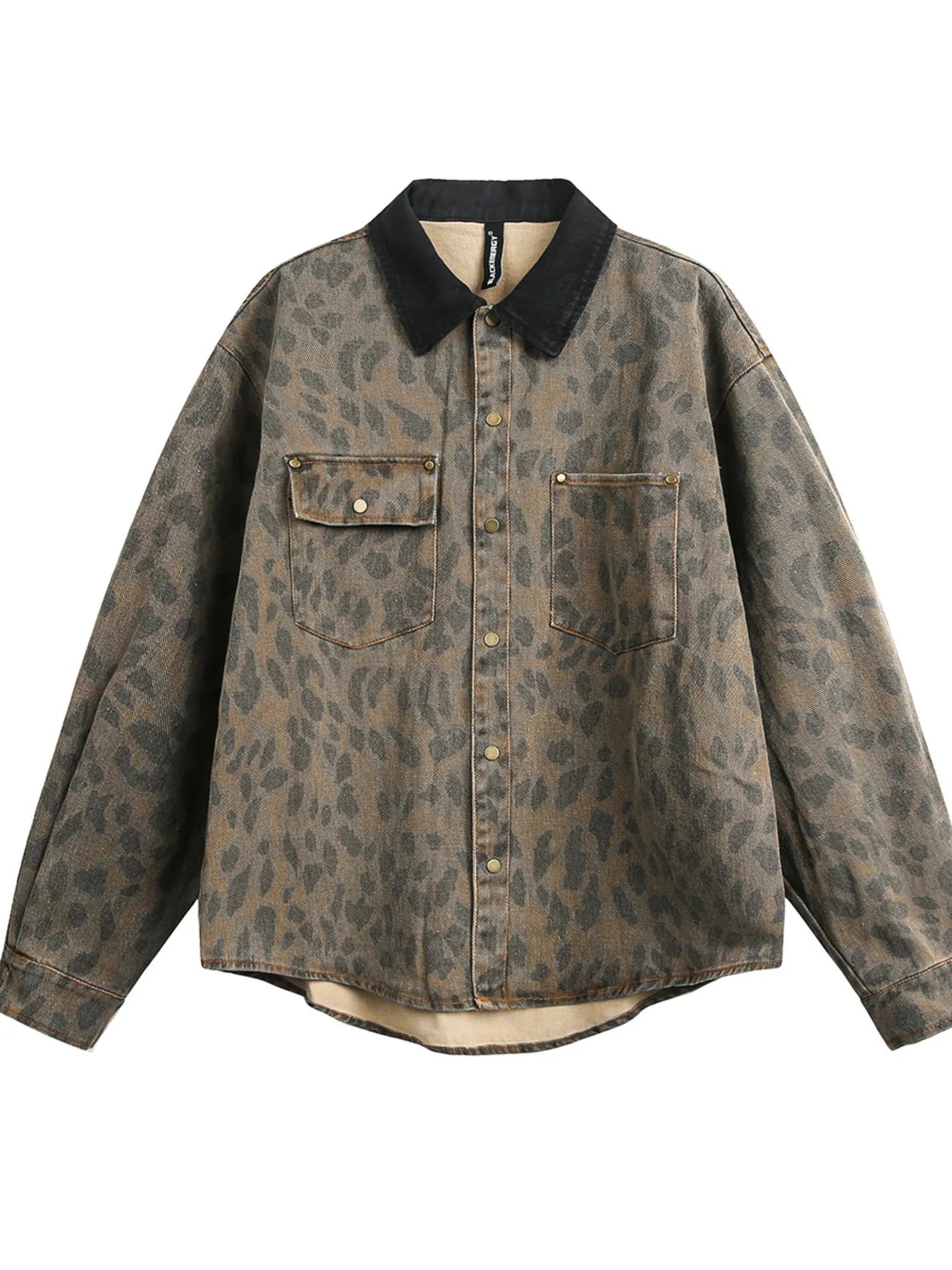 Men's Leopard Button Up Long Sleeve Jacket Leopard Print