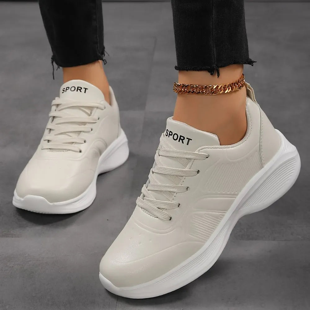 Round Toe Flats Athletic White