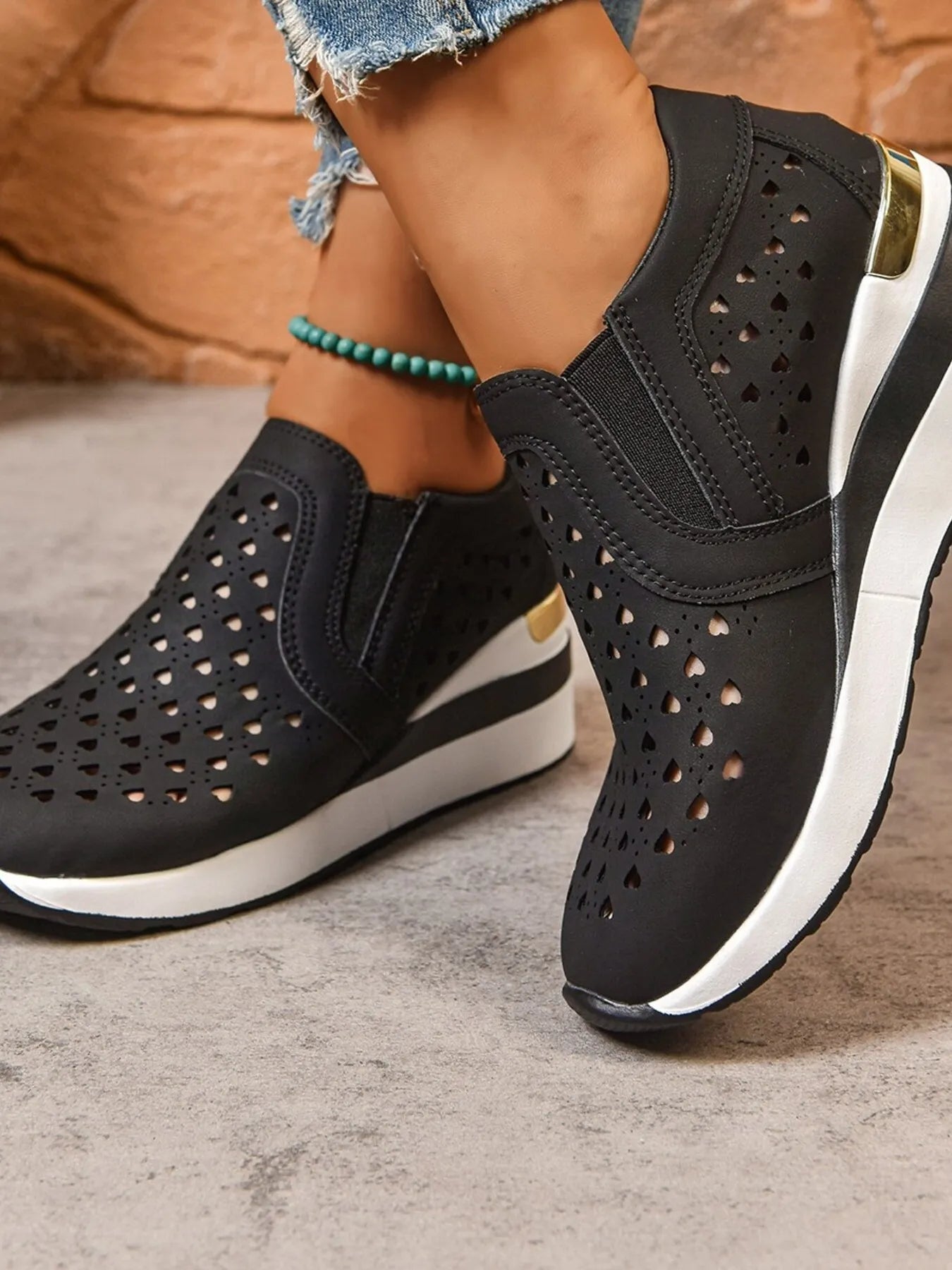 Breathable Cutout Wedge Sneakers