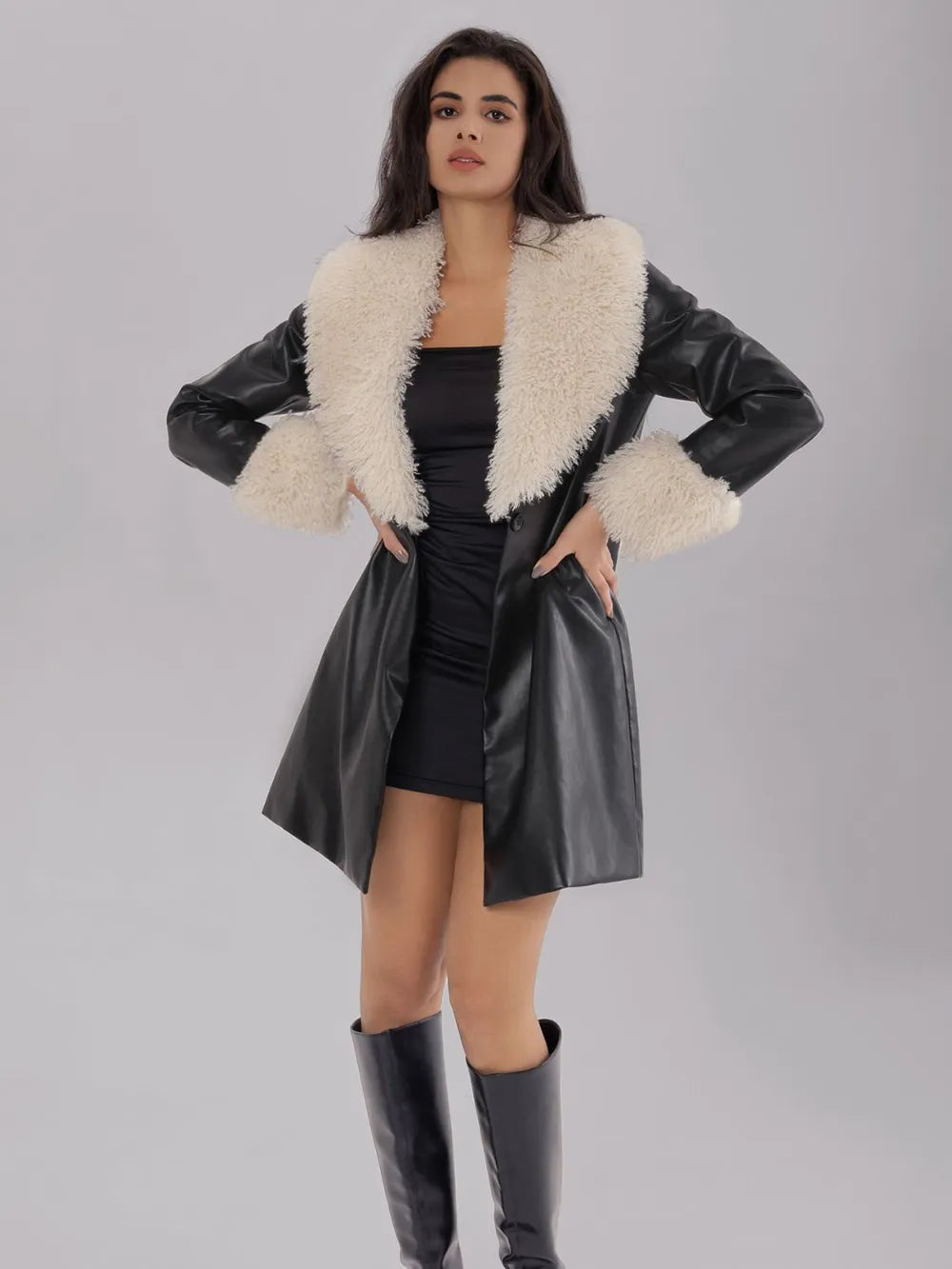 Fuzzy Long Sleeve Longline Coat