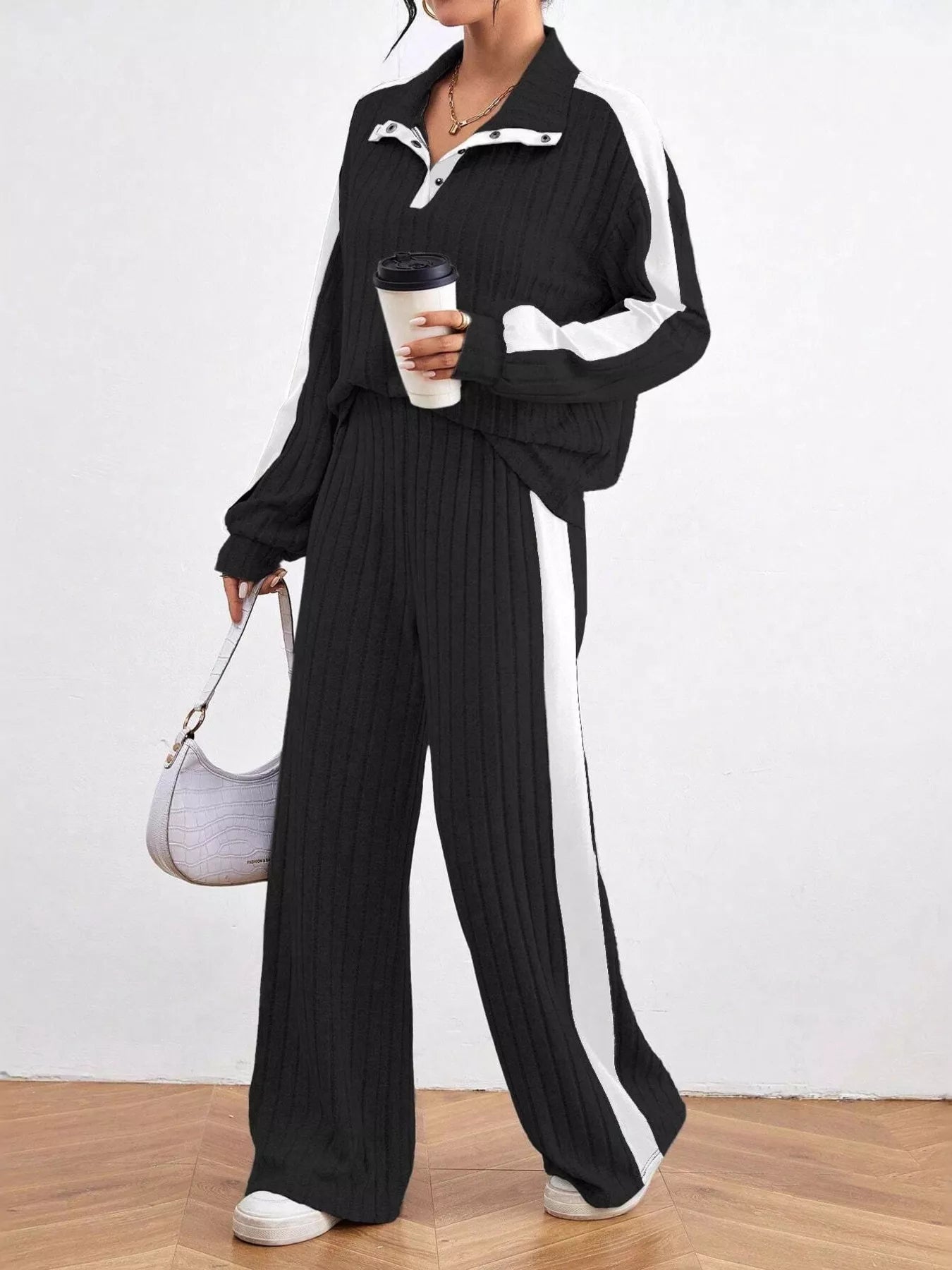 Ribbed Long Sleeve Top and Pants Set