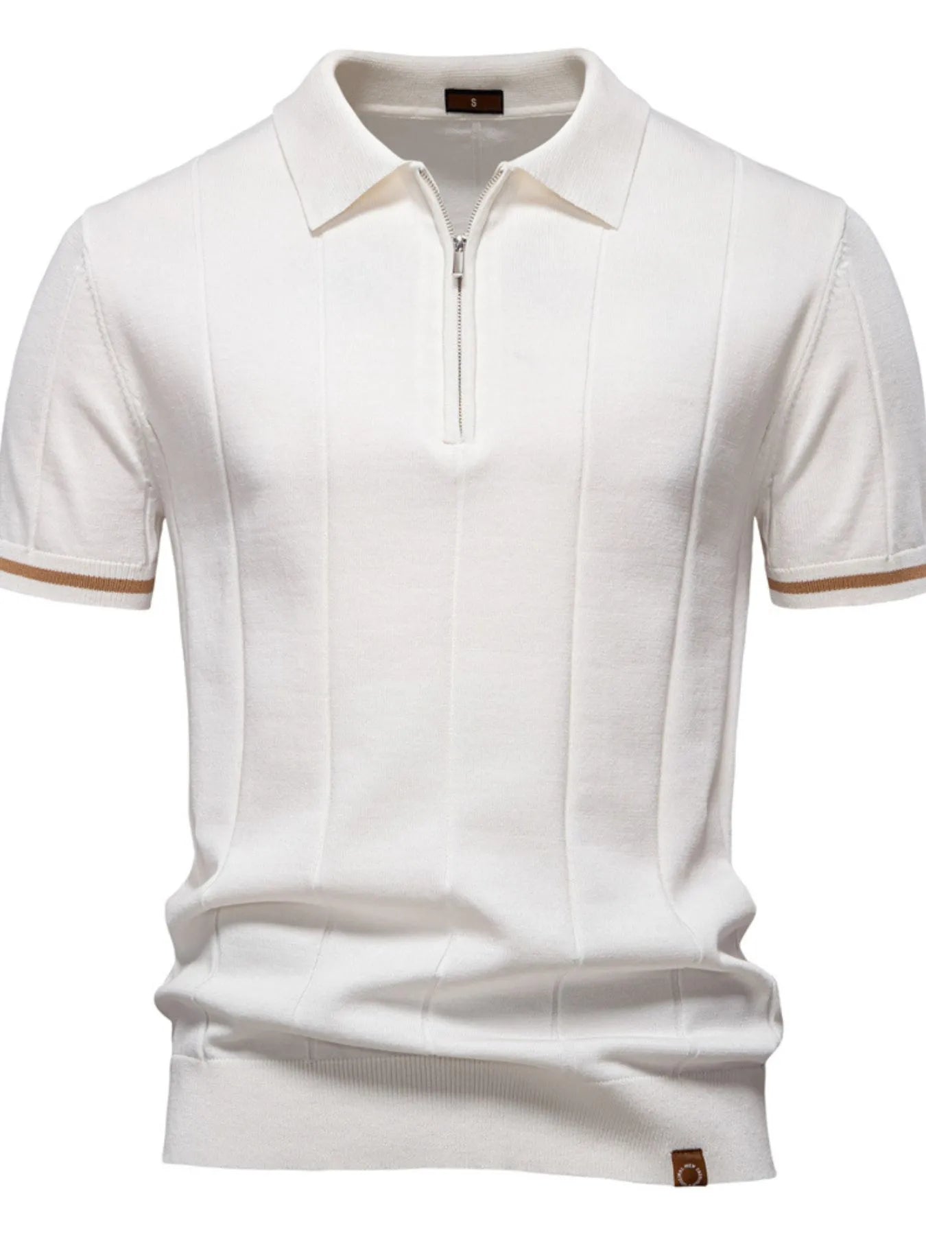 Men's Classic Zip-Neck Knitted Polo Shirt White
