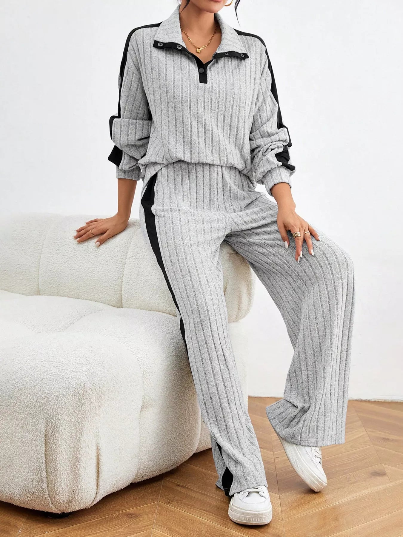 Ribbed Long Sleeve Top and Pants Set