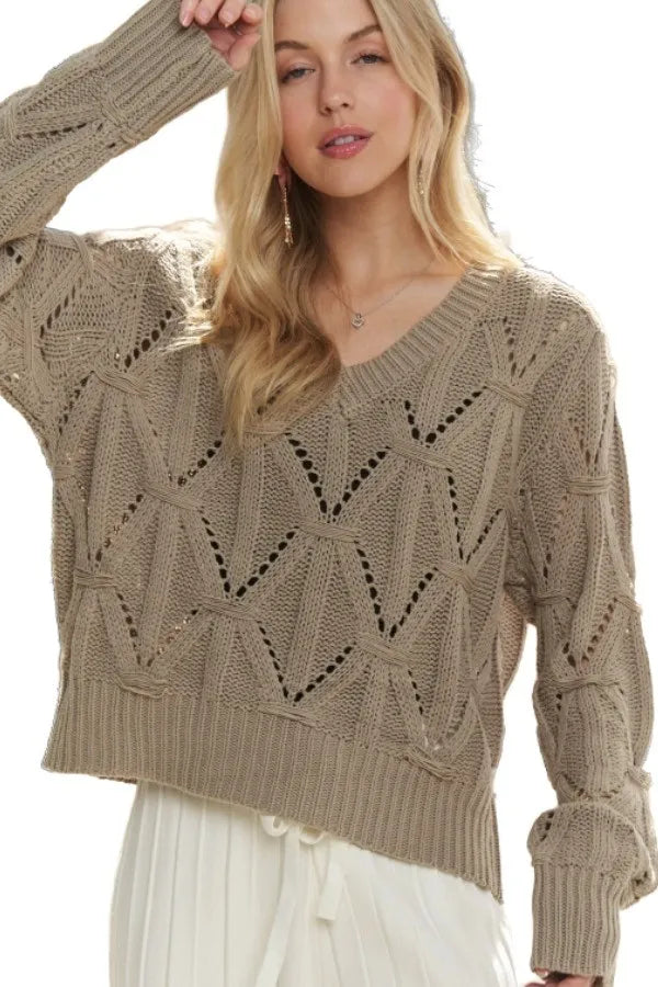 ADORA Loose Fit V Neck Knit Top