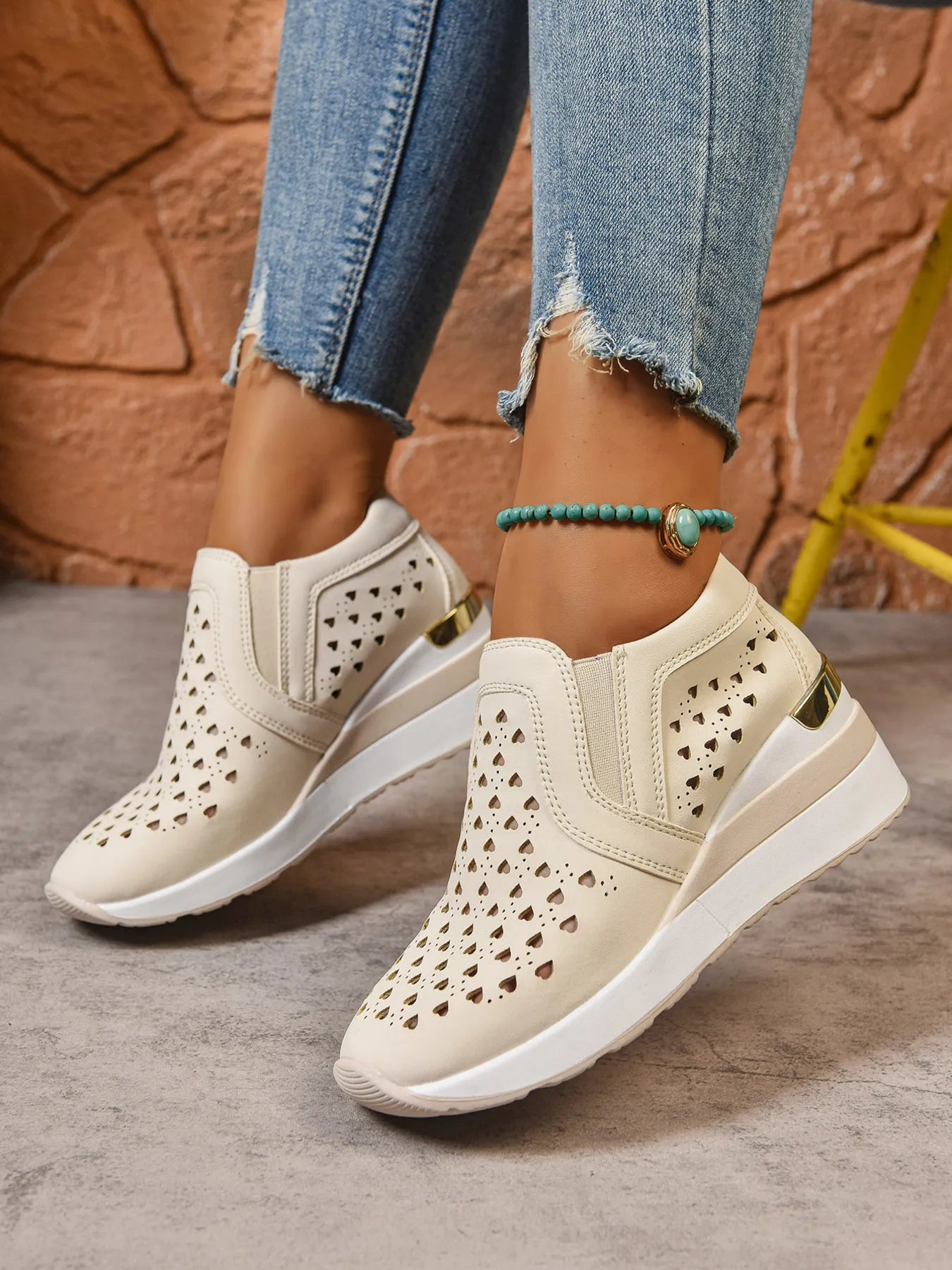 Breathable Cutout Wedge Sneakers