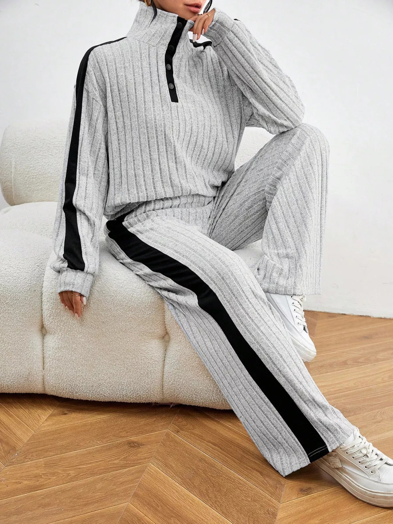 Ribbed Long Sleeve Top and Pants Set