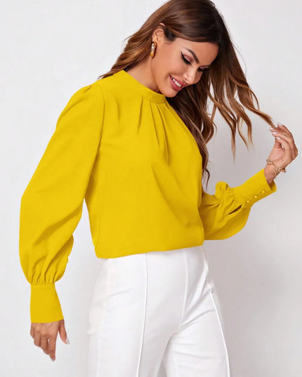 Ruched Mock Neck Long Sleeve Blouse 