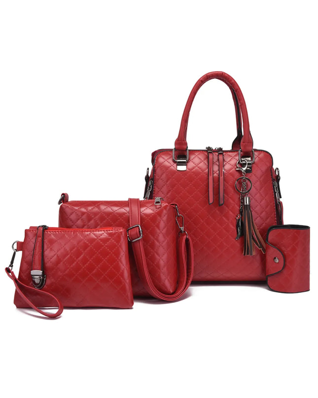 4-Piece PU Leather Bag Set with Tassel Detail 