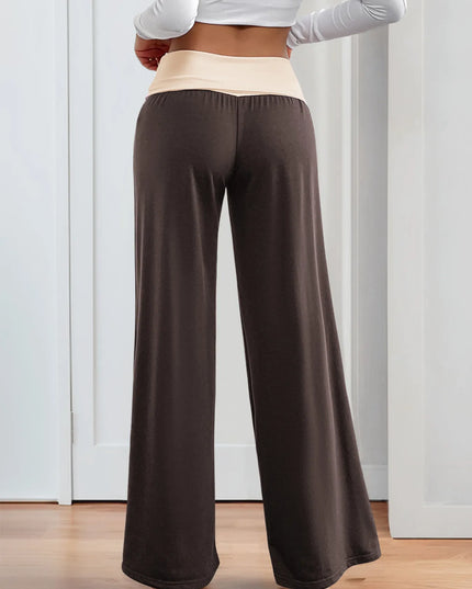 Contrast Waistband Wide Leg Pants