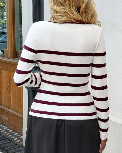 Striped Button-Up Knit Cardigan