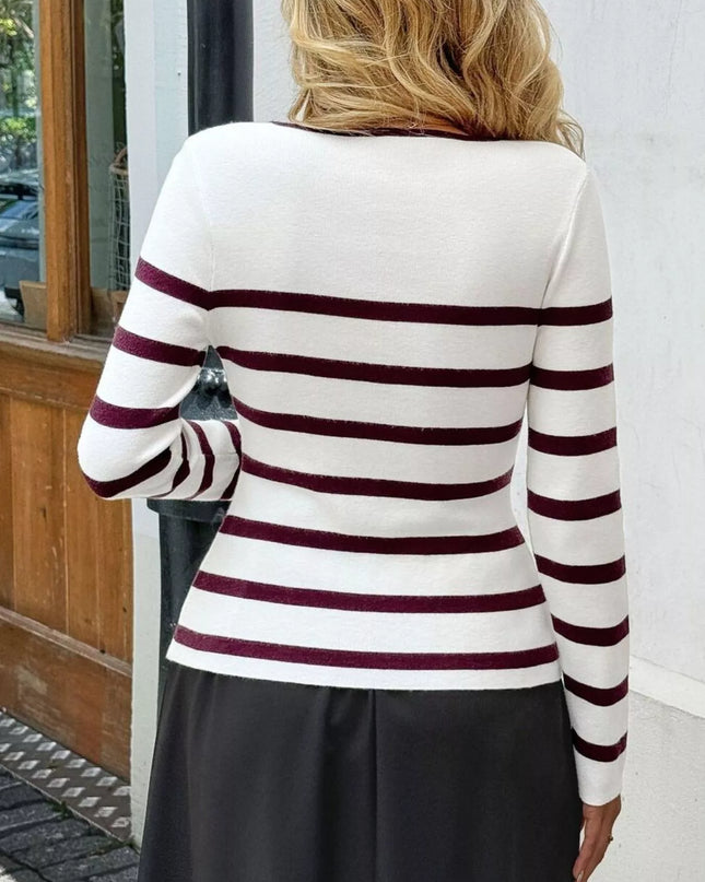 Striped Button-Up Knit Cardigan