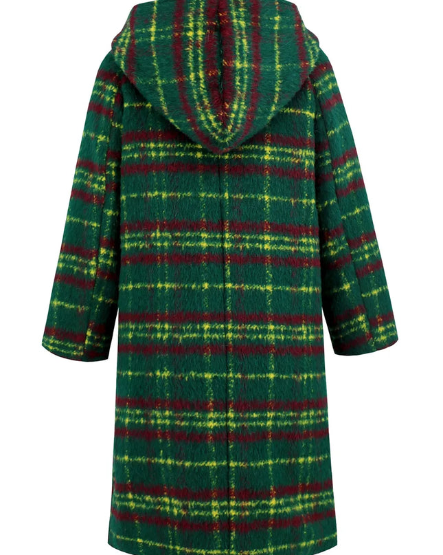 Plaid Long Sleeve Hooded Coat with Pockets